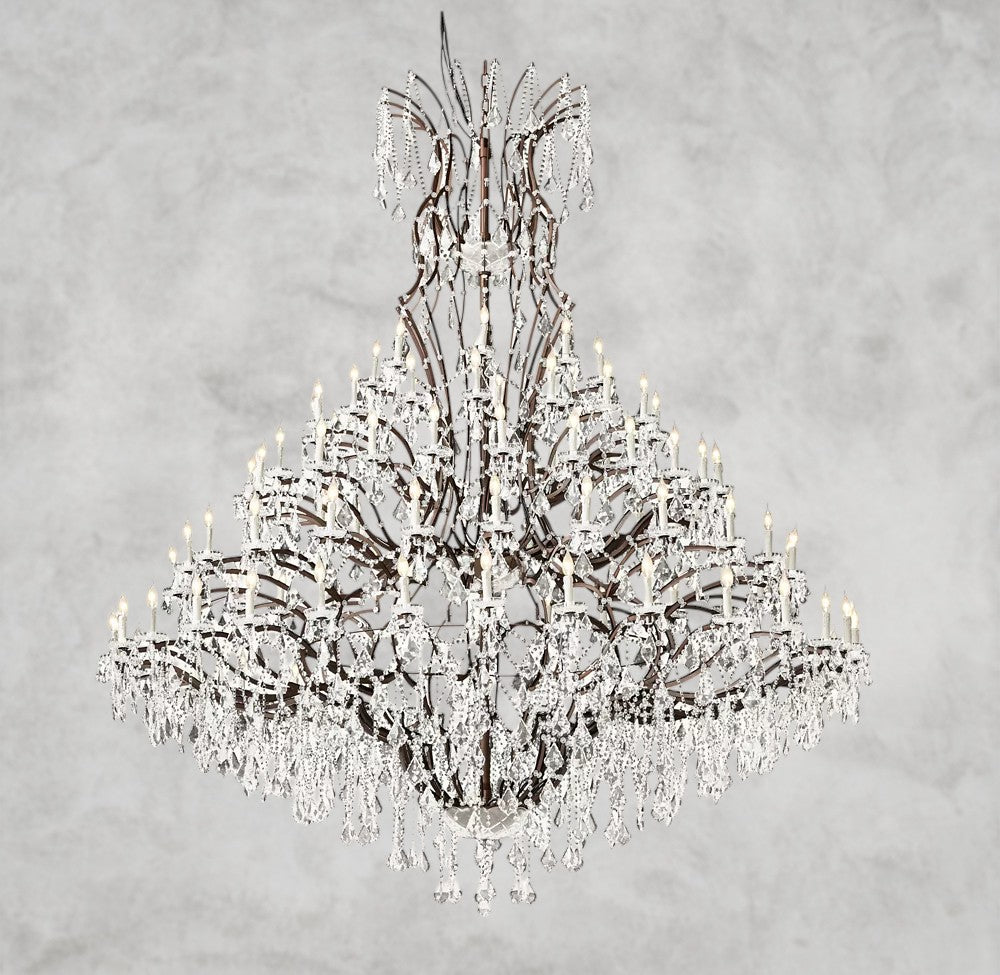 19th C. Rococo Iron & Crystal Round Chandelier 18", 28", 33", 40", 60", 101"